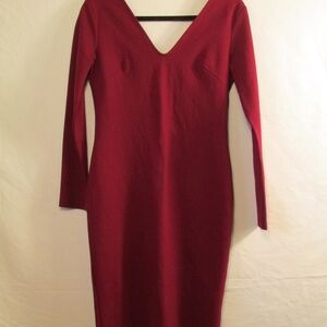 Cefian Burgundy V front and Deep V back Bodycon Dress